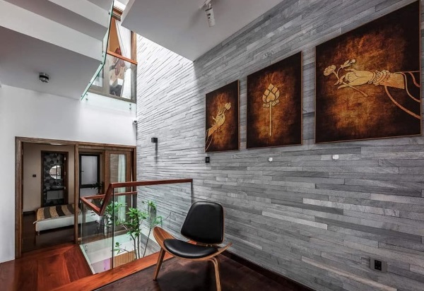 Công trình nhà ở sử dụng đá ghép sọc dưa trang trí không gian nội thất