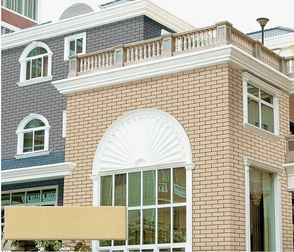 Mẫu gạch ốp trang trí mặt tiền nhà màu vàng kem