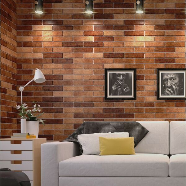 Tường ốp gạch thẻ màu đỏ đậm, đỏ nhạt đan xen