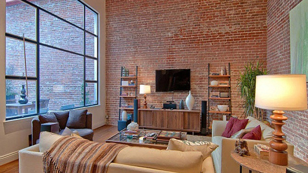 Gạch ốp tường phòng khách phối màu thuần thiên nhiên