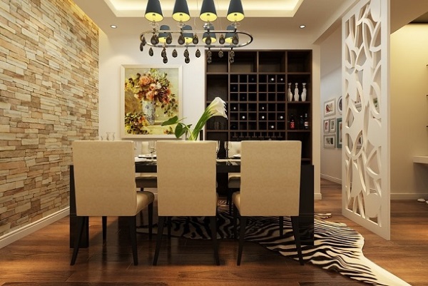 Nâng tầm phòng ăn với phong cách ốp tường bằng đá bóc vàng