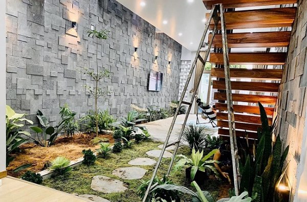 Tường ốp đá ong xám dạng 3D