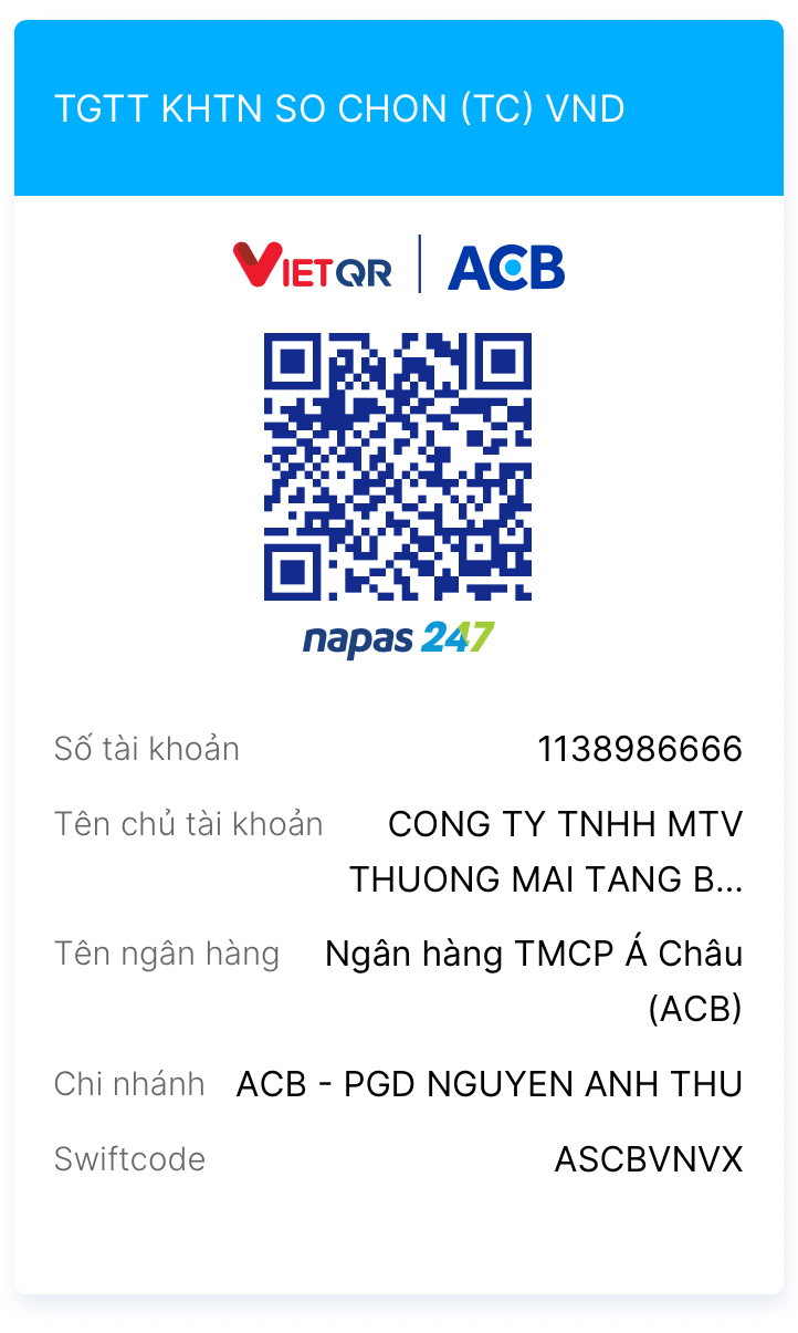 Thông tin thanh toán công ty Tăng Bình Dương